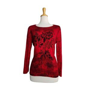 Nancy Bolen Red Rose Beaded Top Women's Size M Y2K Grunge